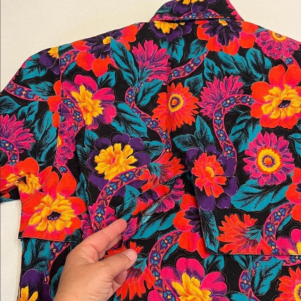 VINTAGE WRANGLER 80’s WESTERN FLORAL LONG SLEEVE BUTTON DOWN TOP SMALL - Picture 10 of 16